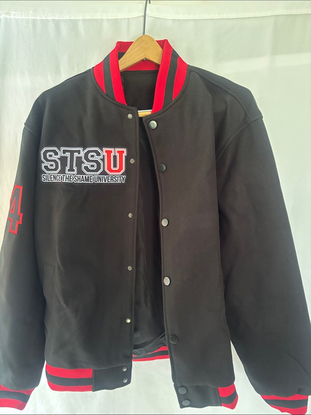 STSU Black and Red Varsity Bomber Jacket